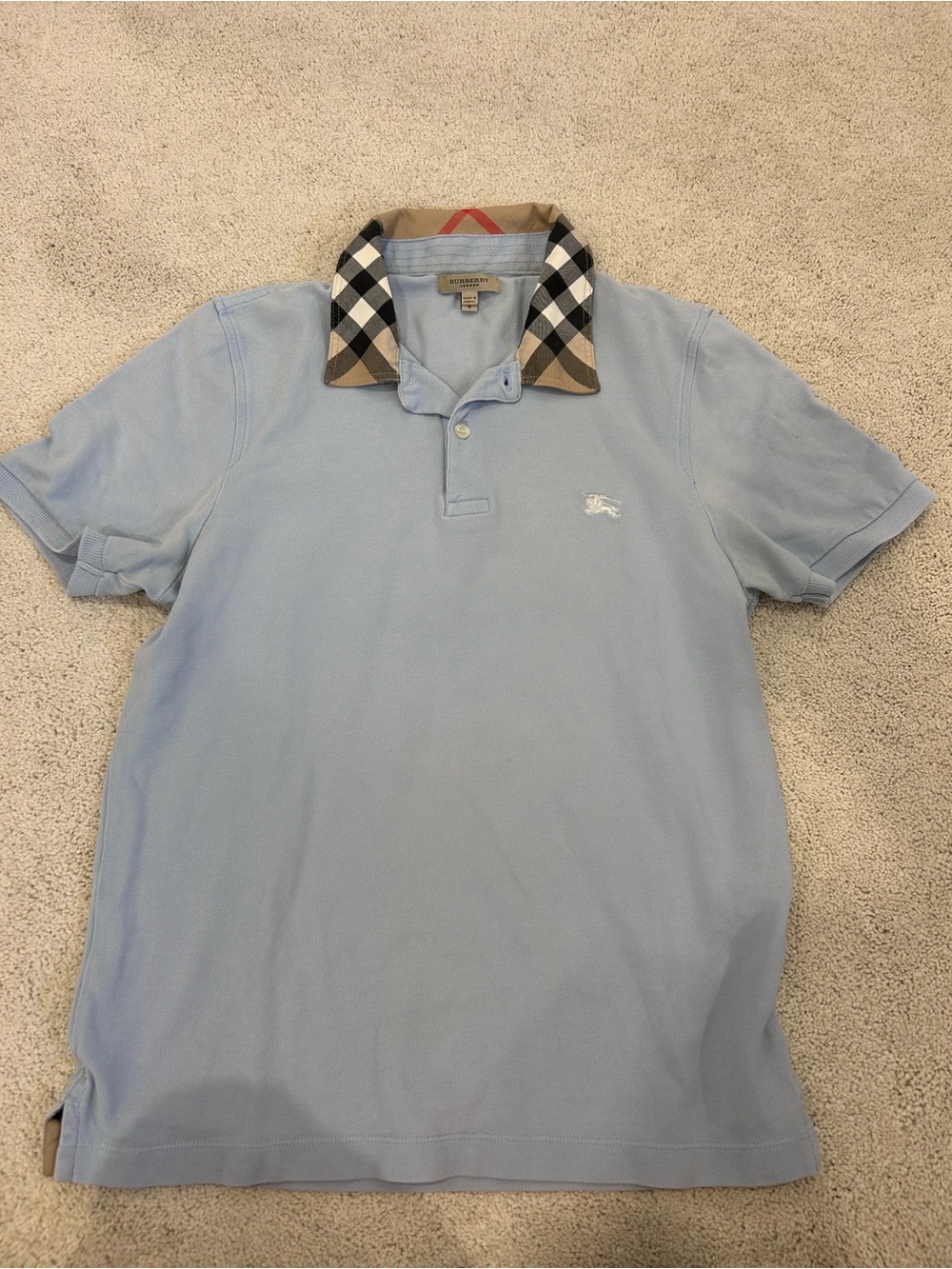 Burberry Light Blue Polo with Signature Check Collar